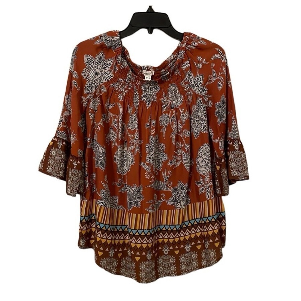 Beachlunchlouge Women's Multicolor Smocked Off Shoulder Ruffle Top Size XS‎